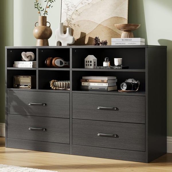 4 Drawers Dresser with 6 Open Cubbies, 47" Wide Long Dressers Organizer for Bedroom - Bed Bath & Beyond - 42749926 4 Drawers Dresser with 6 Open Cubbies, 47" Wide Long Dressers Organizer for Bedroom - Bed Bath & Beyond - 42749926