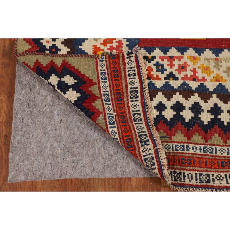 Red Kilim Qashqai Persian Vintage Rug Flatweave Geometric Wool Carpet - 5'4"x 7'7"