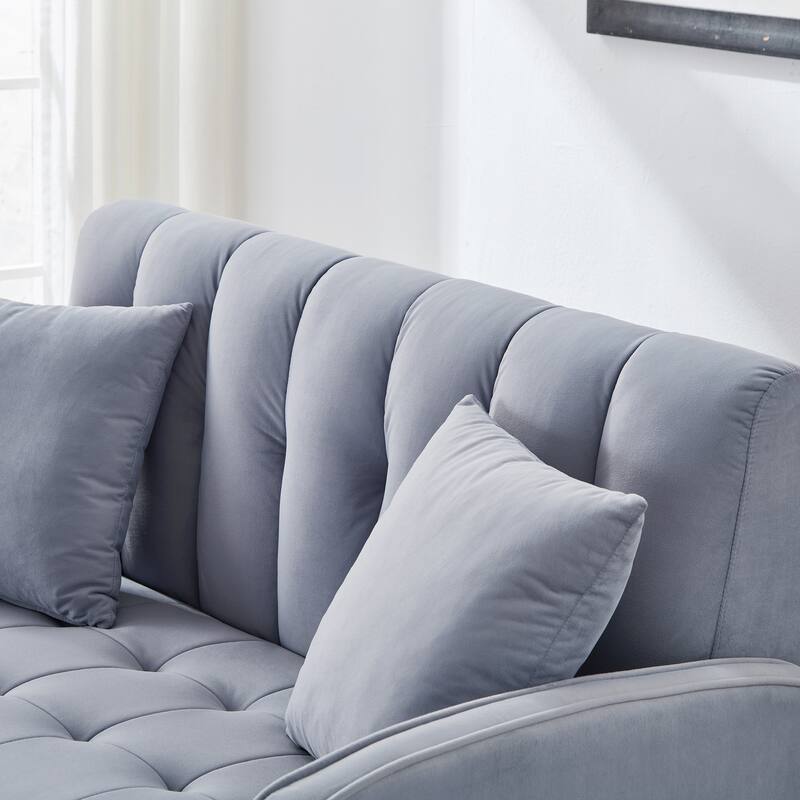 Modern Loveseat, Velvet Tufted Couch Upholstered Futon Sofa with 2 Tufted Pillow for Living Room 2-seat Armchair