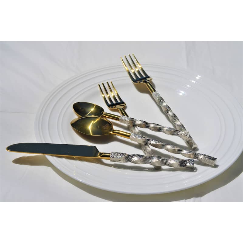 Vibhsa Elegant Gold Flatware 20 Piece Place Setting Twisted