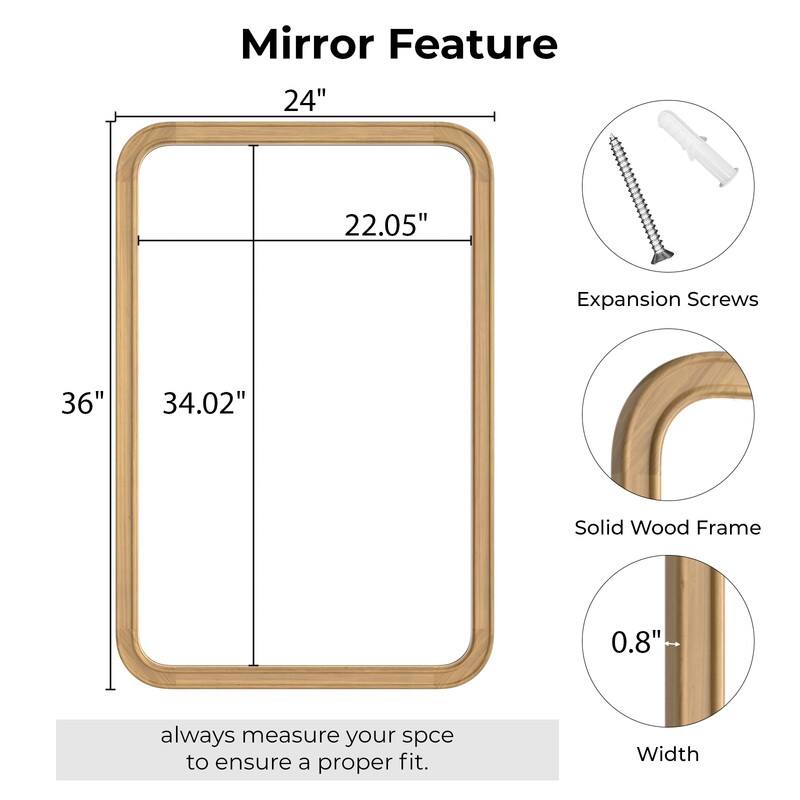 Pine Wooden Framed Standard Farmhouse Style Rectangle Wall Mirror