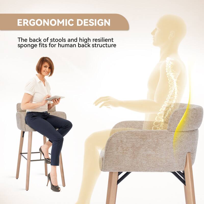 30''H Bar Stool With Solid Wood Frame And Foam Seat (Set of 2)