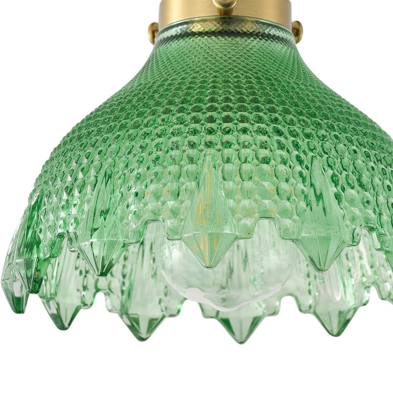 Vintage Green Glass 1-Light Semi Flush Mount Ceiling Light with Brass Finish