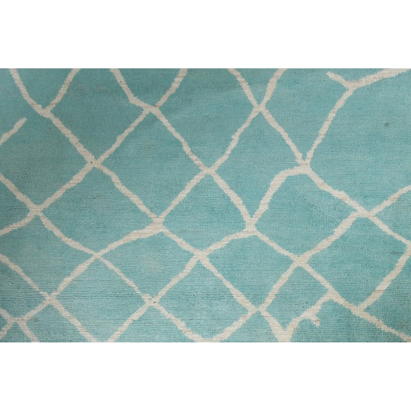 Modern Turquoise Moroccan Vegetable Dye Area Rug Handmade Wool Carpet - 7'9" x 9'10"