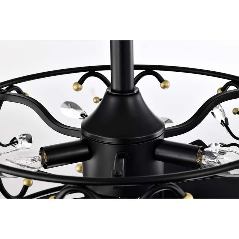 Albina 16 Inch Matte Black and Gold Crystal Fandelier - N/A