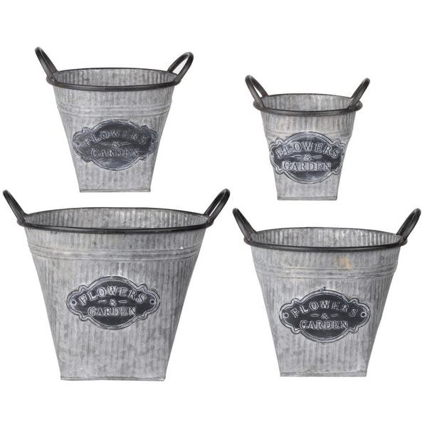 Set of 4 Silver and Black Garden Style Flowers Oval Planters 13" - N/A