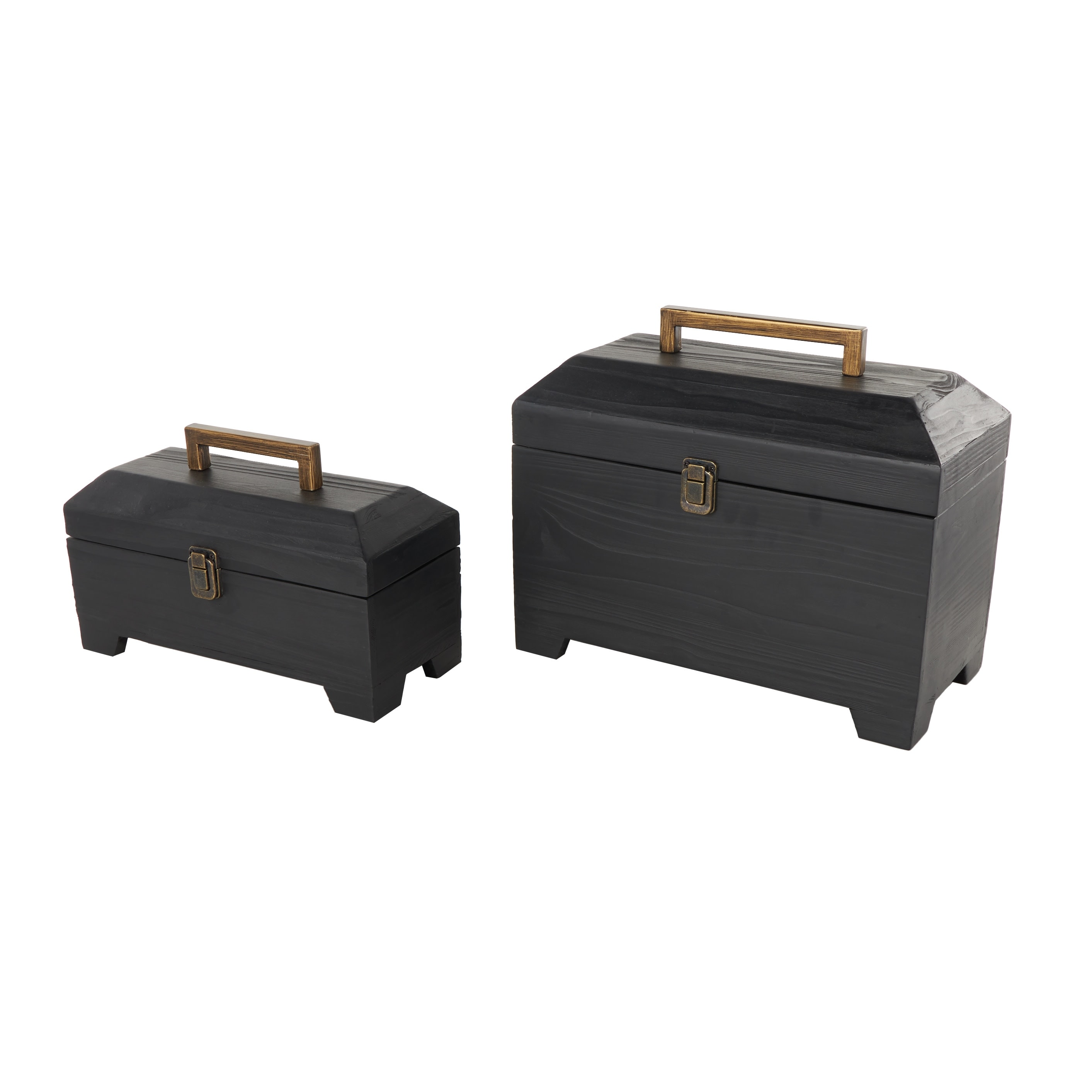 Roche River Decor - Wood Handmade Box with Brass Latches and Handle - Set of 2 Black