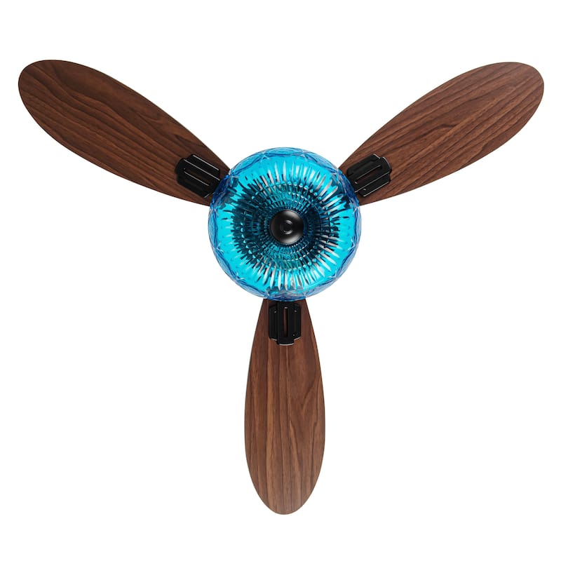 Maisie River of Goods 3-blade 42-inch Modern Indoor Ceiling Fan with Blue Hand-Cut Glass Globe Shade and Remote Control