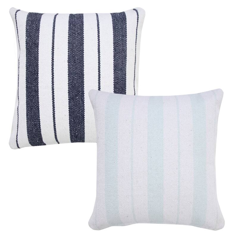 20" Blue and White Striped Pattern Square Throw Pillow