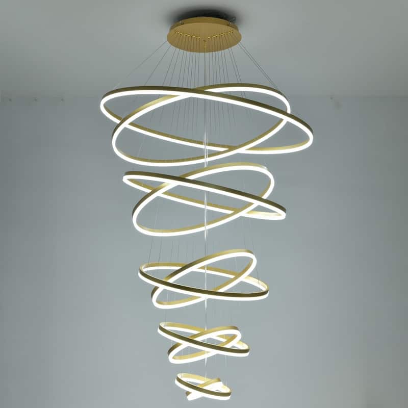 Modern LED Ring Chandelier - Remote Control Dimmable Pendant Lights for High Ceilings, Foyers & Living Rooms