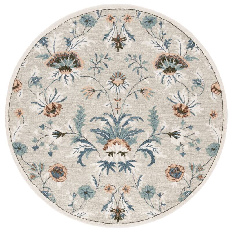SAFAVIEH Handmade Blossom Caterina Modern & Contemporary Wool Rug - 6' Round - Sage/Blue