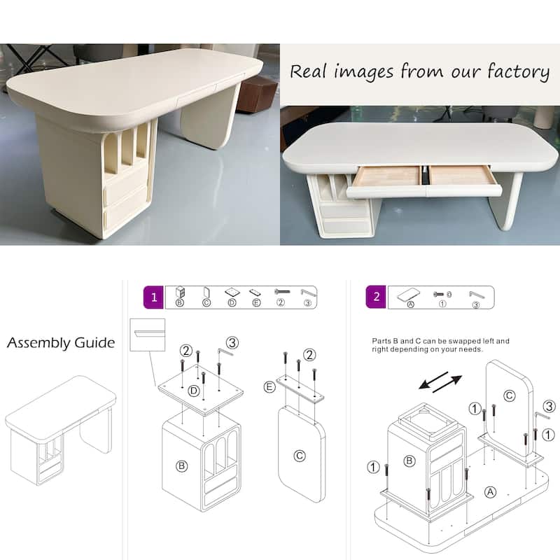 70.87" Beige Writing Desk, with 4 Drawers, Retangular Shaped, Round edges for Meeting Room