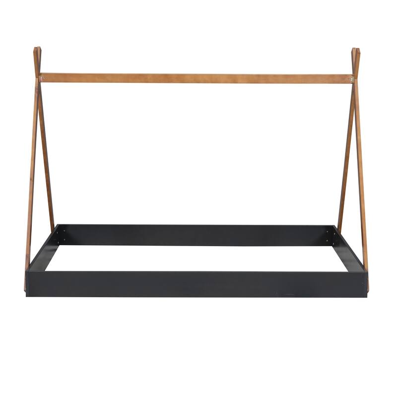 Roomfitters Full Size Tent Floor Bed with Triangle Structure Frame and Cozy Design, Black+Brown