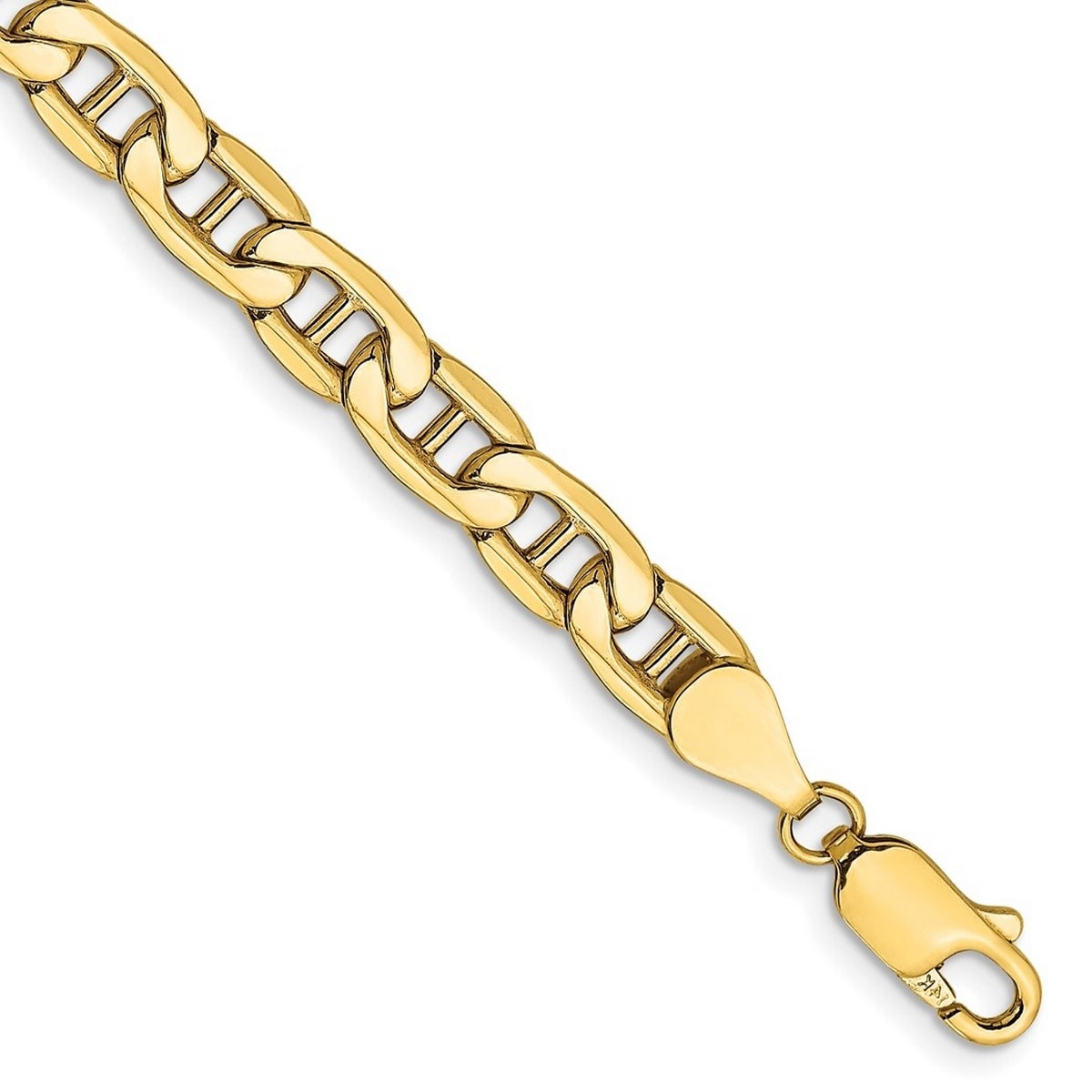 Curata 10k Yellow Gold Unisex 5.5mm Semi solid Mariner Anchor Chain Bracelet