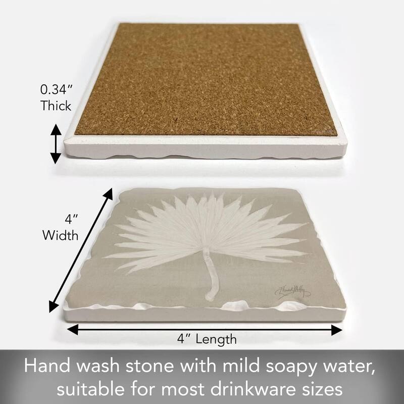 Absorbent Stone Tumbled Tile Coasters, Fan Palm I, Set of 4
