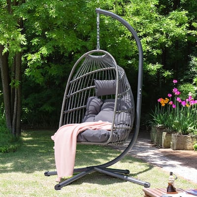 Hanging Egg Chair, Folding Hammock Swing Chair with Washable Cushion & Pillow - Portable Lounge Seating for Patio, or Garden