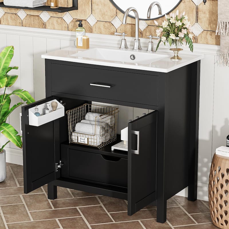 Elegant Bathroom Vanity with Ceramic Sink and Hidden Storage Drawer