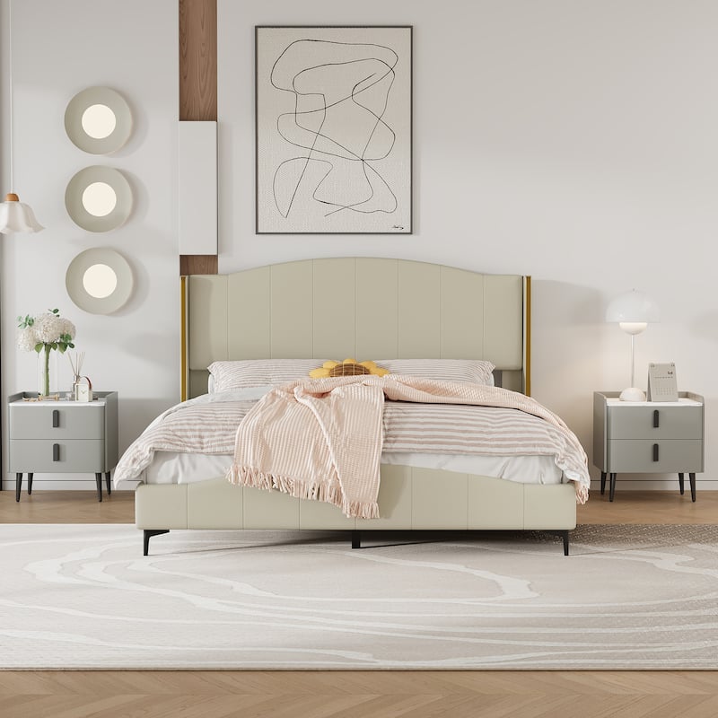 Nightstands Set of 2: 2-Drawer Marble-Pattern Top Modern Bedside/End Table - Gray