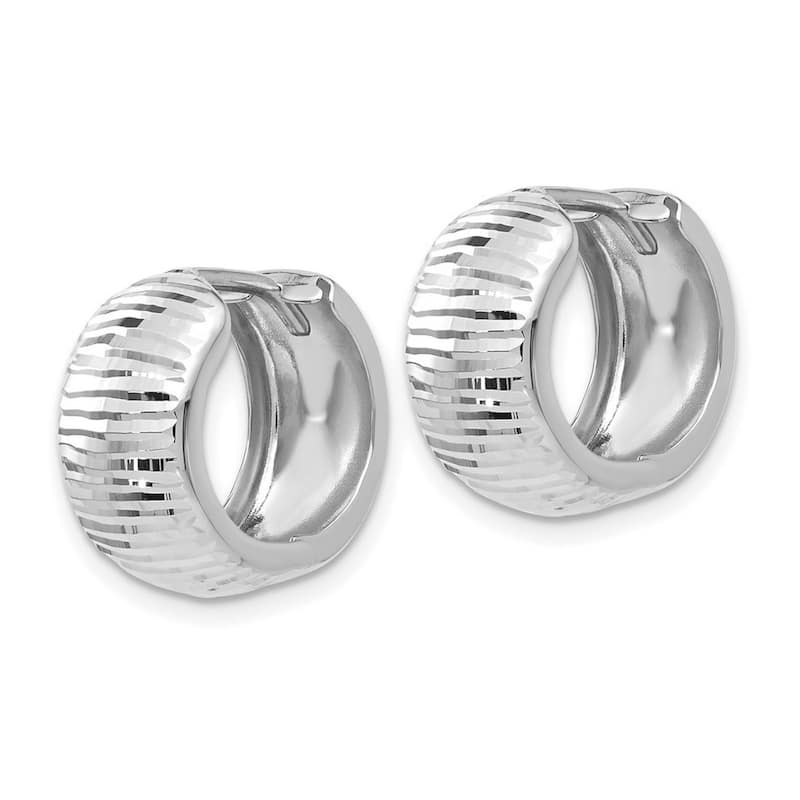 Curata 14k White Gold Solid Ribbed Hinged Wide Huggies Hoop Earrings 17x9mm