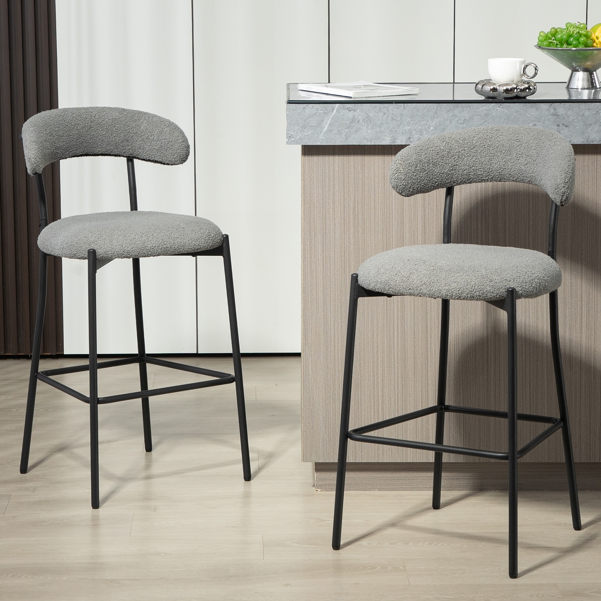 26'' Swivel Counter Height Bar Stool, Set Of 2- Fabric Seat With Metal Frame, Modern Industrial Design Bar Chairs