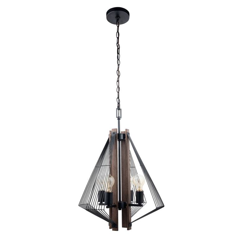 Brio Lighting Zenith Black & Wood Modern 4 Light Pendant Light