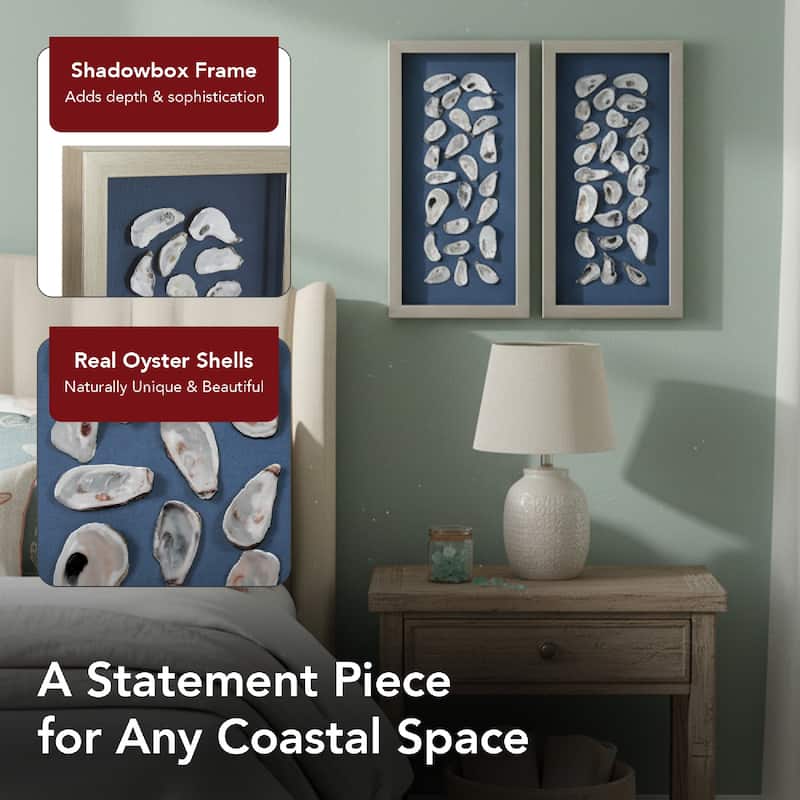 American Art Decor 2-Piece Coastal Seashell & Sea Glass Shadowbox Framed Wall Art Set