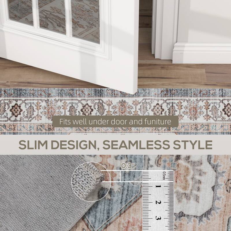 HOMCOM 4x6 Area Rug, Vintage Machine Washable Rug, Non-Slip Floor Carpet for Living Room, Bedroom, Dining Room, Home Office