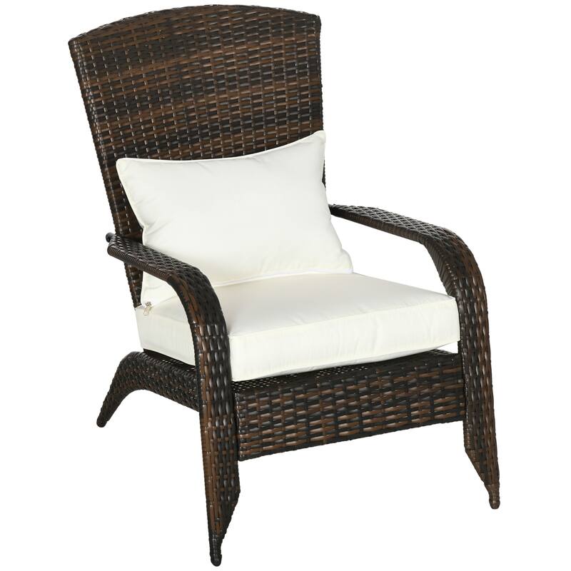 Patio Wicker Adirondack Chair with Soft Cushions, Tall Curved Backrest & Comfortable Armrests - Cream White