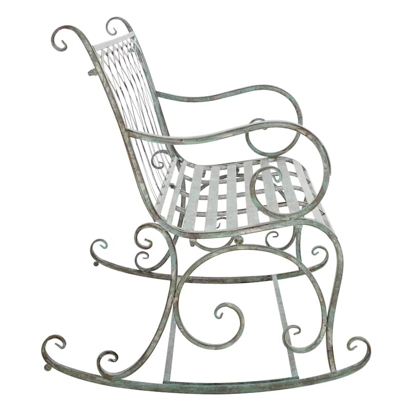 SAFAVIEH Jakayla Victorian Scroll Iron Outdoor Rocking Bench - 43 In. W x 33 In. D x 37 In. H - 43Wx33Dx37H