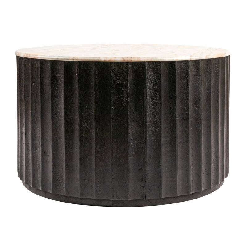 Luca Mango Wood Fluted Coffee Table with Marble Top