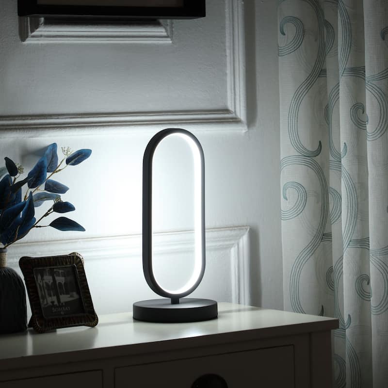 Black Metal LED Desk Lamp with Oval Shape and In-Line Switch - 6.25” x 6.25” x 14” (D x W x H)
