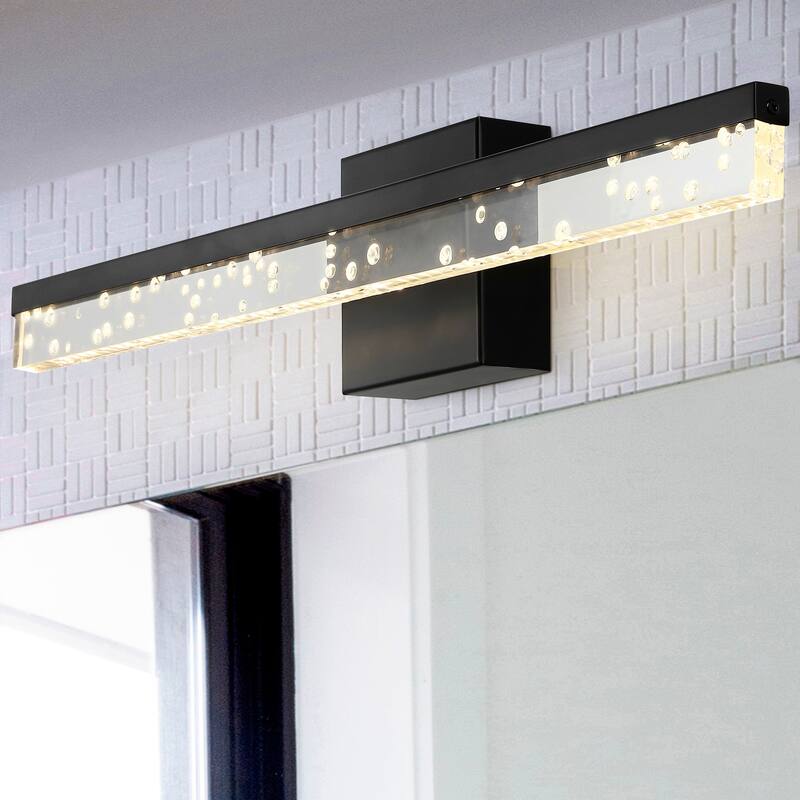 Baxter 22" 1-Light Modern Contemporary 360-Degree Rotatable Iron/Seeded Acrylic Integrated LED Vanity Light, by JONATHAN Y