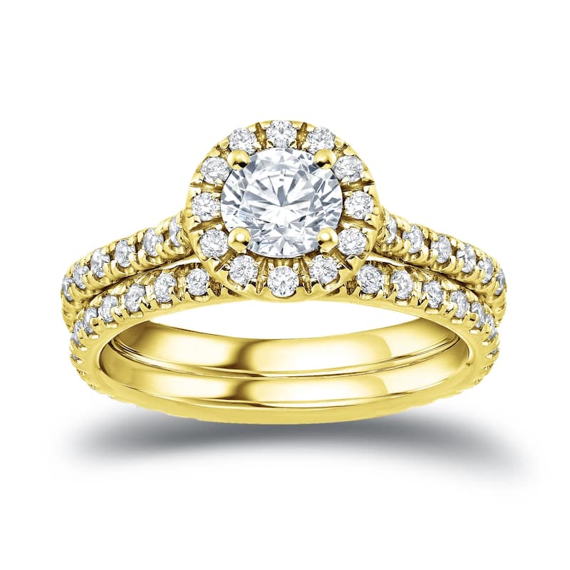 Auriya 14k Gold 1ctw Round Halo Diamond Engagement Ring Set - Yellow - 4