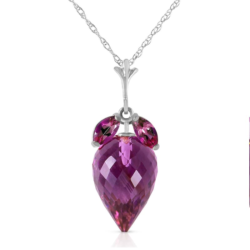 10 Carat 14K Solid Gold Necklace Marquis Pointy Briolette Amethyst - 24 Inch - White