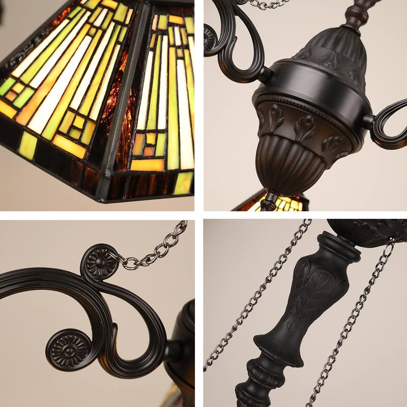 Tiffany-Style 3-Light Mini Chandelier 24" Wide - Multicolored