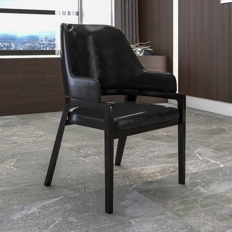 Ethora Modern PU Leather Scratch Resistant Dining Chair with Curved Open Backrest and Rubberwood Legs Accent Armchair