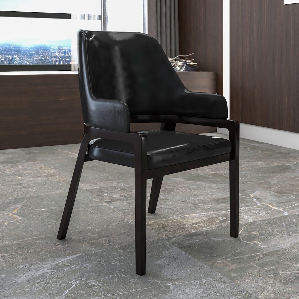 Ethora Modern PU Leather Scratch Resistant Dining Chair with Curved Open Backrest and Rubberwood Legs Accent Armchair