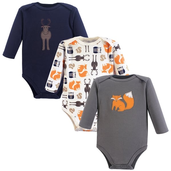 slide 1 of 1, Hudson Baby Infant Boy Cotton Long-Sleeve Bodysuits, Forest 0-3 Months - Forest 3-Pack