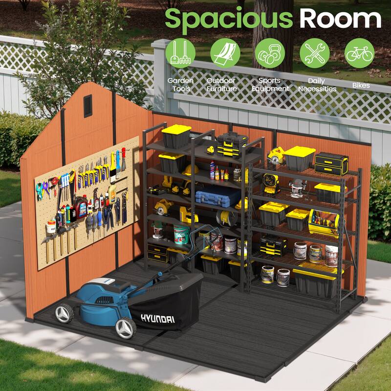 VredHom 8X8/8X10/8X12 FT All-Weather Outdoor Resin Storage Shed with Windows Floor for Patio Furniture and Tools