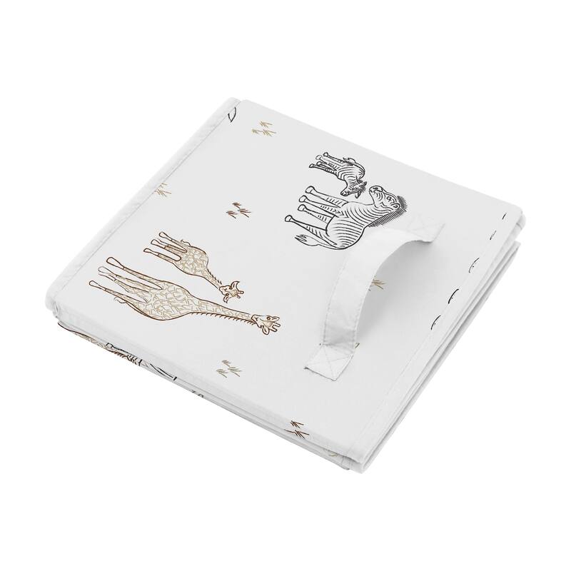 Jungle Safari Animal Boy Girl Kids Fabric Toy Bin Storage Taupe Black and White Gender Neutral Elephant Zebra Wildlife Adventure