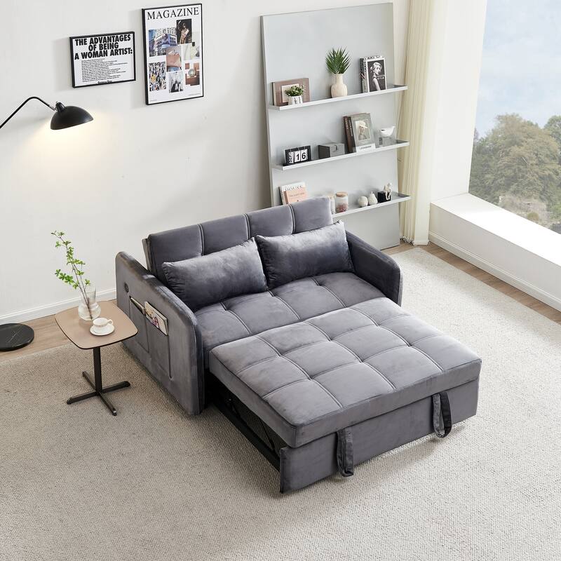 Velvet Sofa Bed with Two Pillows and Comfortable Support