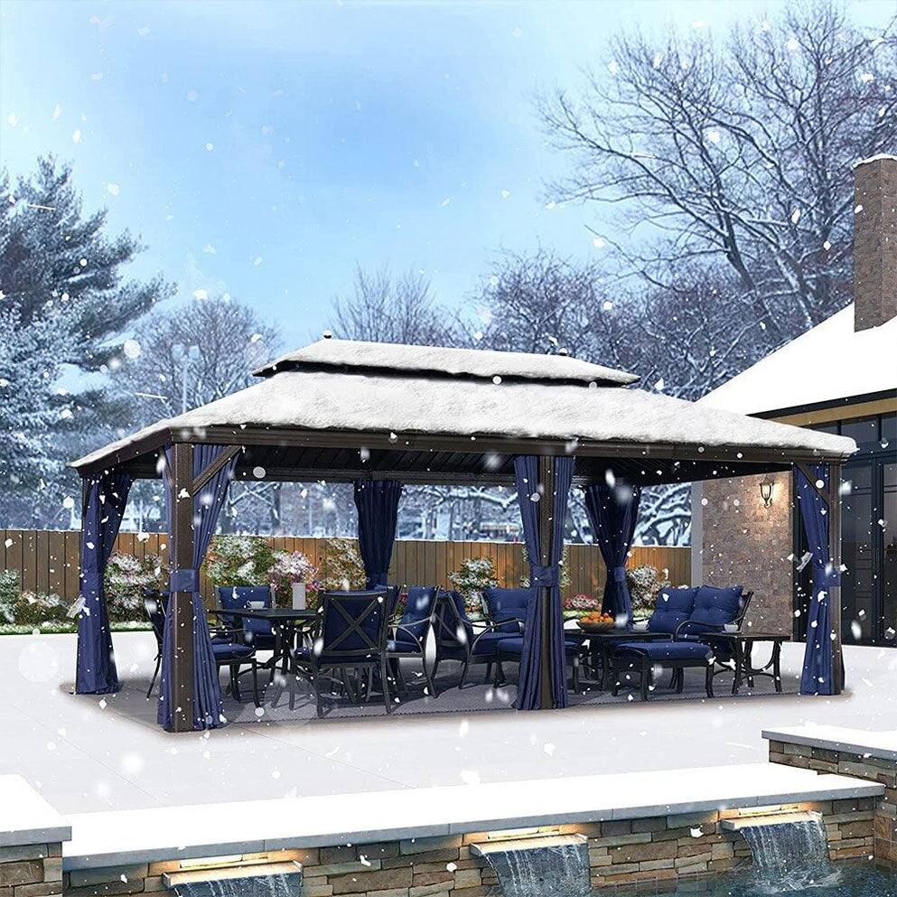 PURPLE LEAF 12' X 20' Hardtop Gazebo Outdoor Metal Double Roof Gazebo for Patio