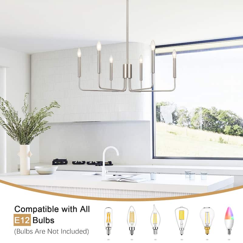 Modern 6-Light Simple Candle Chandelier for Kitchen Island, Living Room, Bedroom, Foyer