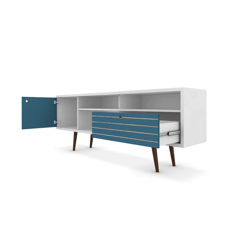 Manhattan Comfort Liberty 70.86 In. Mid Century-Modern Media Cabinet Console - White/Blue