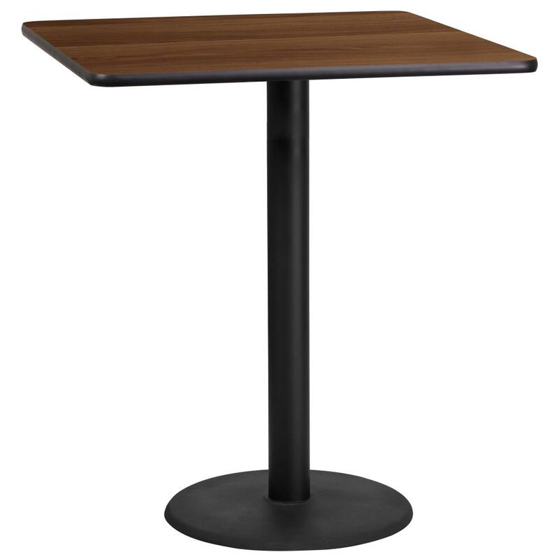 36'' Square Laminate Table Top with 24'' Round Bar Height Table Base - 36"W x 36"D x 43.125"H - 36"W x 36"D x 43.125"H