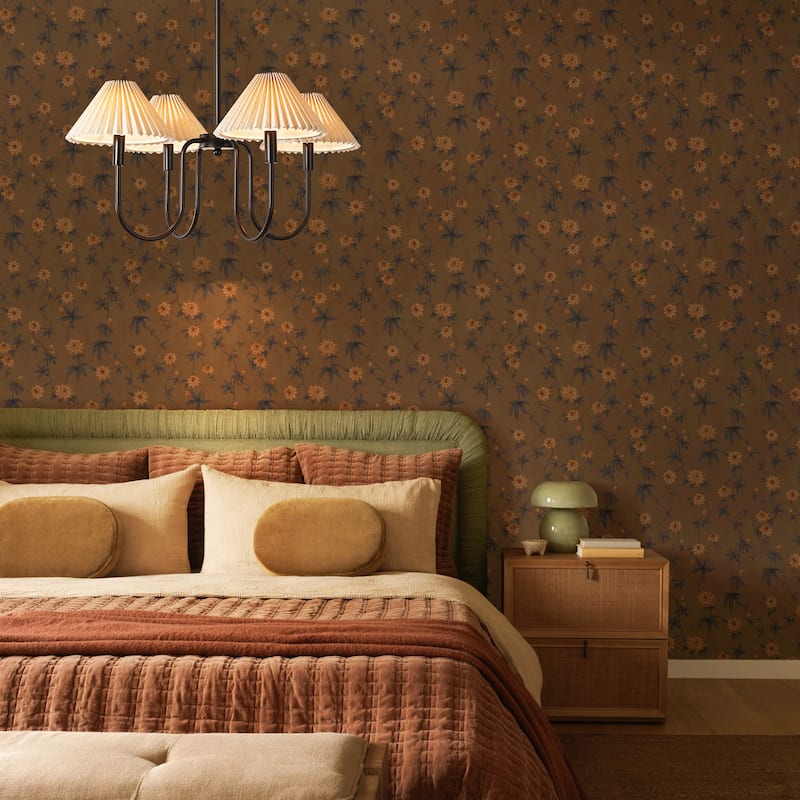 4-Light Mid-Century Modern Chandelier in Brushed Gold/Matte Black Chandelier with Pleated Shades for Living Room