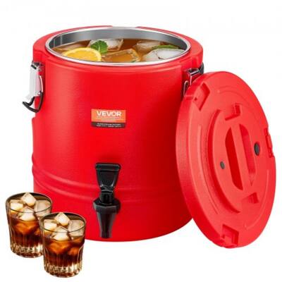 Red Insulated Beverage Dispenser 3 Gal with Leak-Proof Spigot for Hot or Cold Drinks - 11.61” x 11.61” x 13.58”