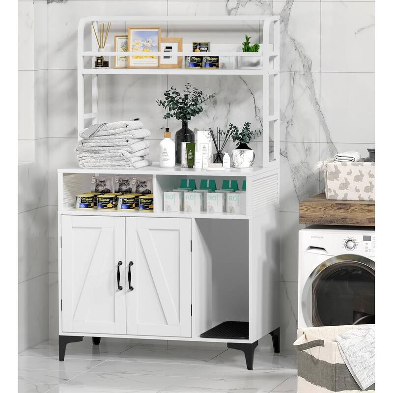 54.7in Cat Litter Box Cabinet with Privacy Cabinet and Dividers