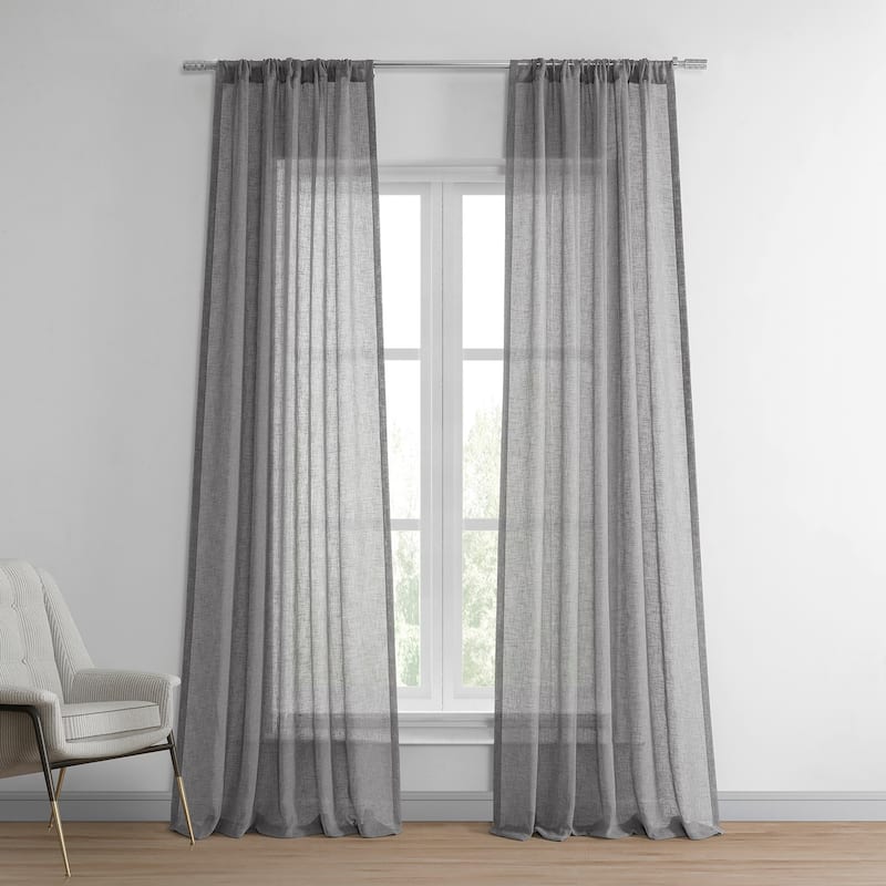 Exclusive Fabrics Solid Faux Linen Sheer Curtain (1 Panel) - 50 X 120 - Gravel Grey