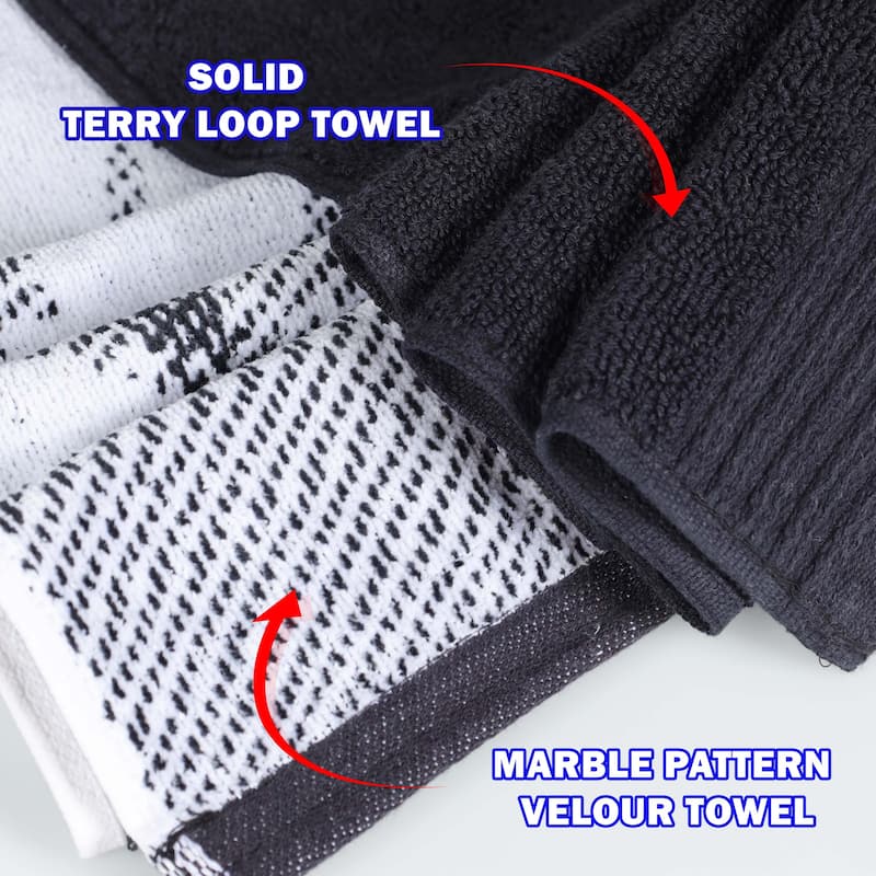 Superior Cotton Quick-Drying Solid and Marble 10 Piece Towel Set